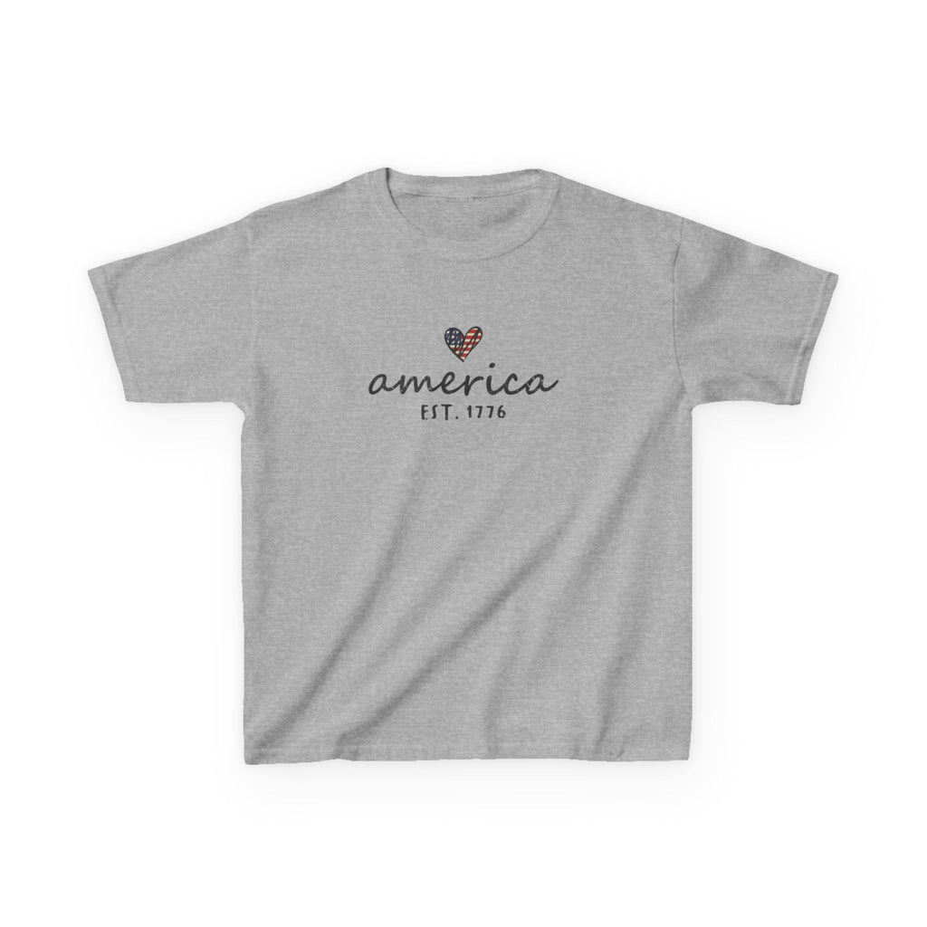 Youth, Kids Tee - 'america EST. 1776' Heart Flag Patriotic T-Shirt for Fourth of July