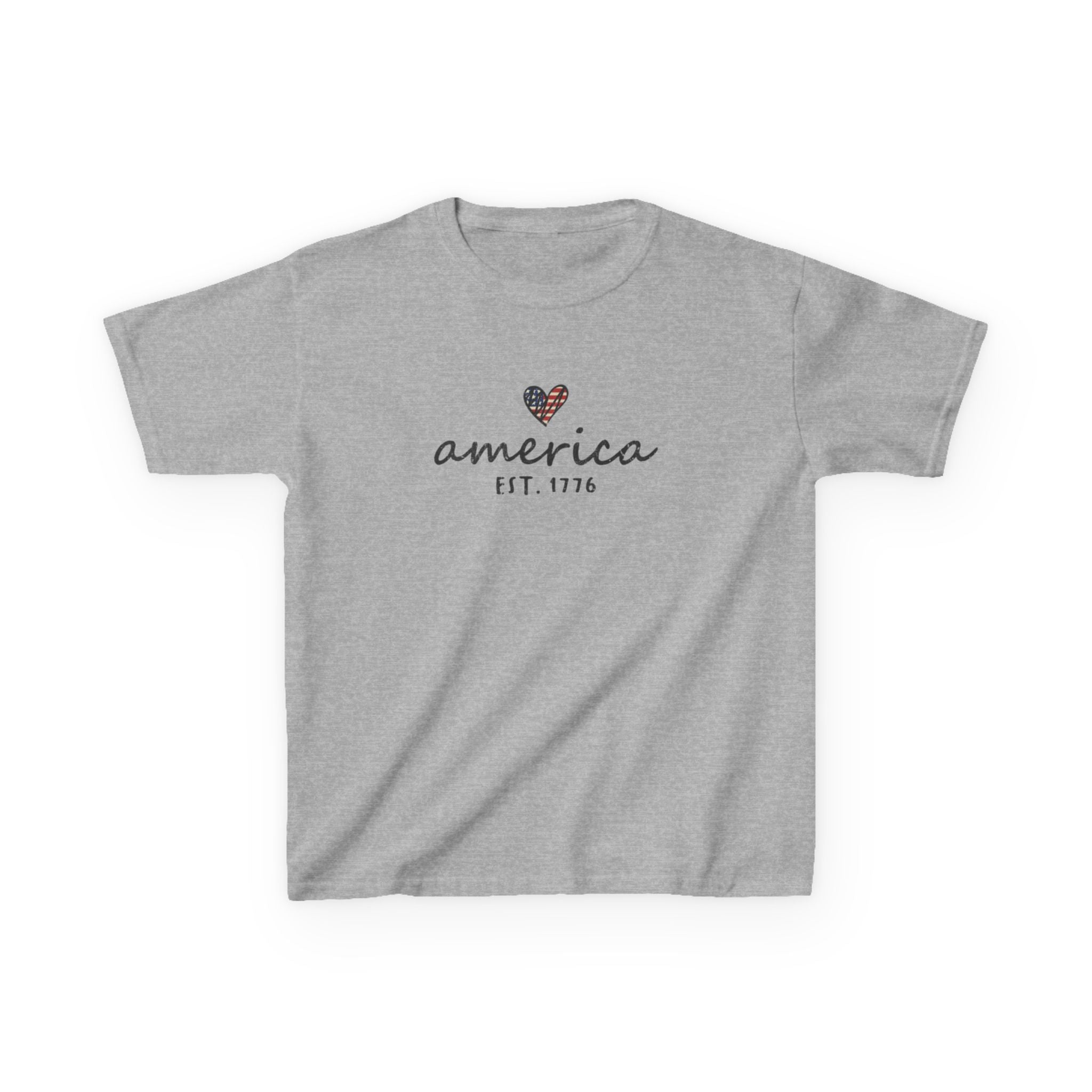 Youth, Kids Tee - 'america EST. 1776' Heart Flag Patriotic T-Shirt for Fourth of July