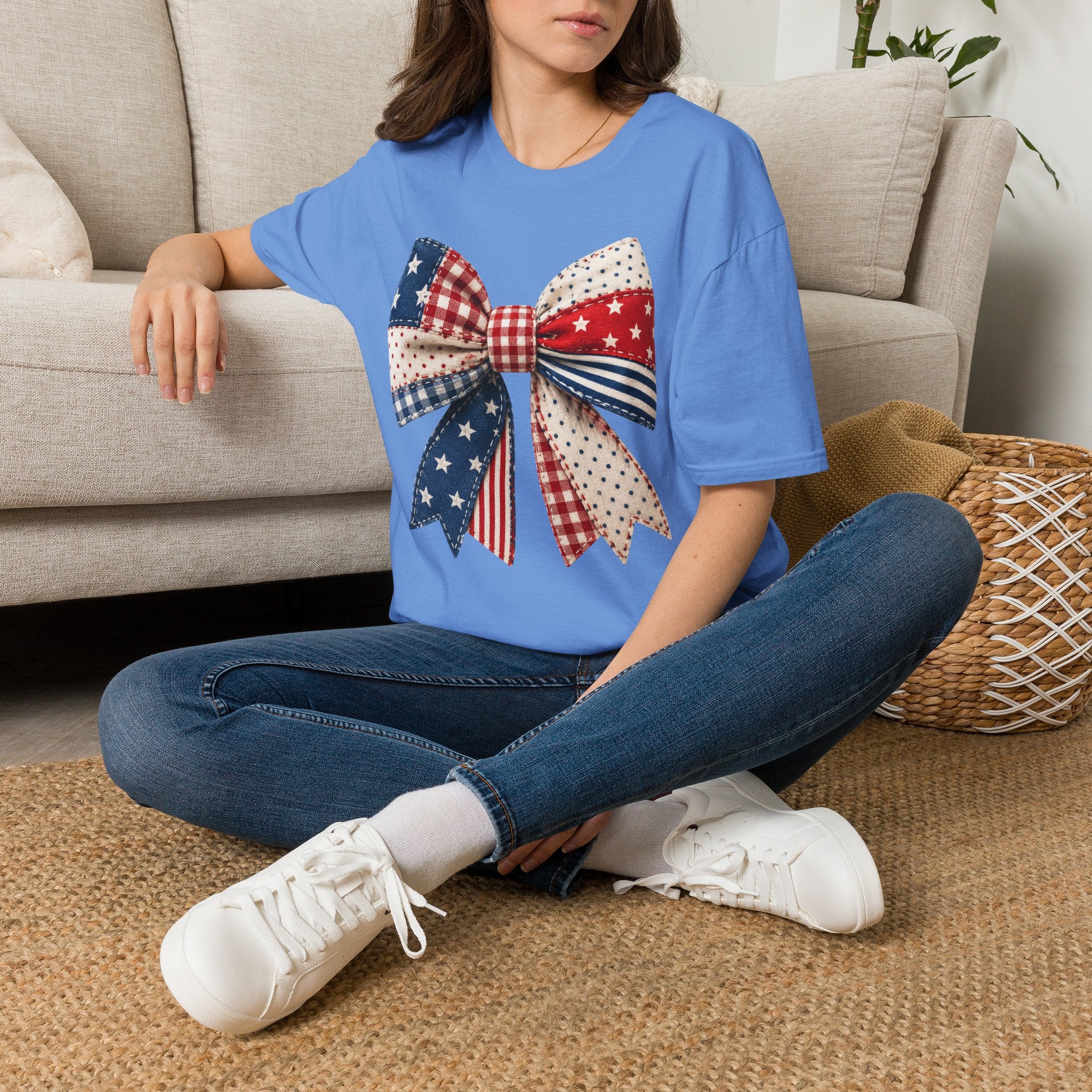 Patriotic Bow T-Shirt — Vintage American Flag Ribbon Tee