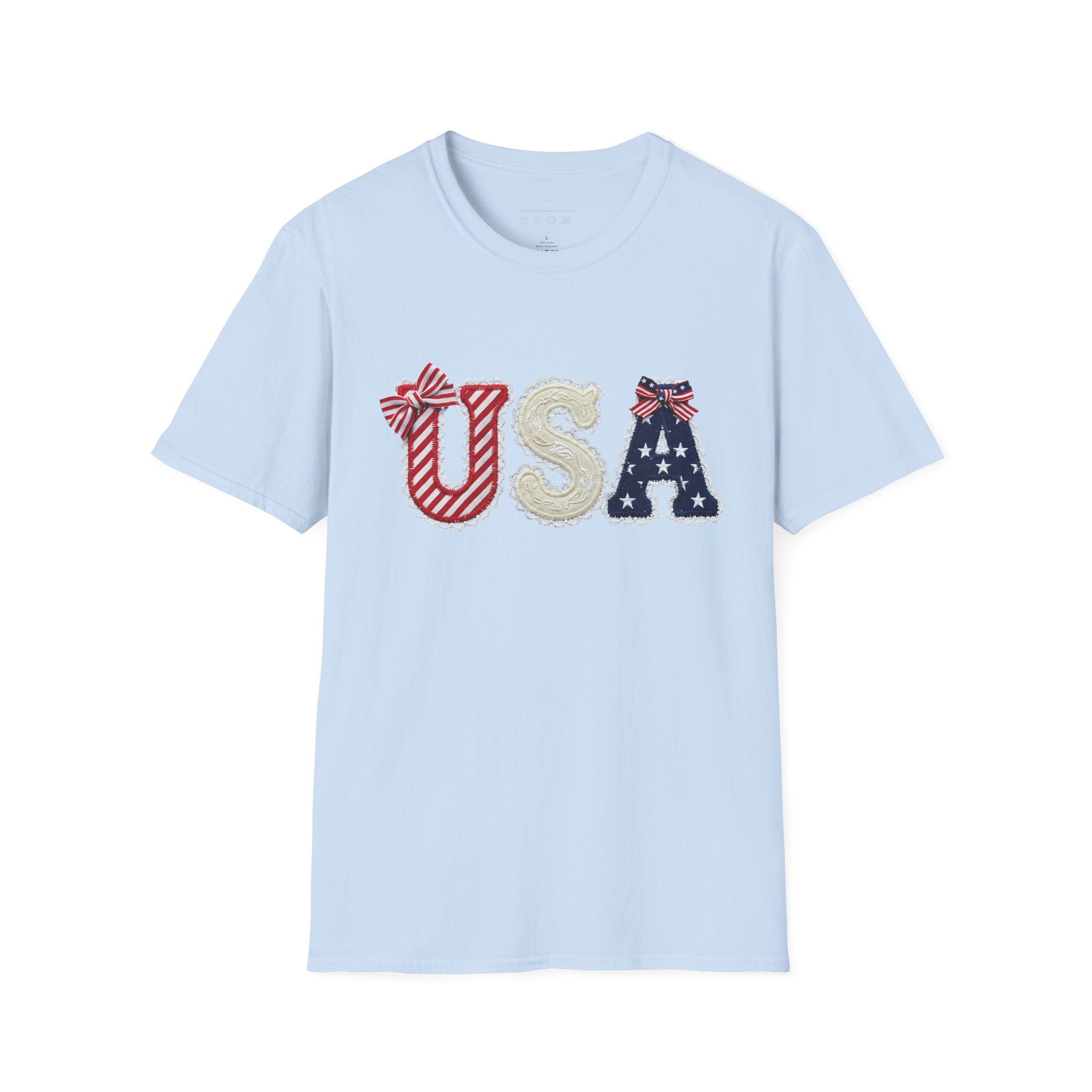 USA Applique T-Shirt — Patriotic 4th of July Flag Letter Tee