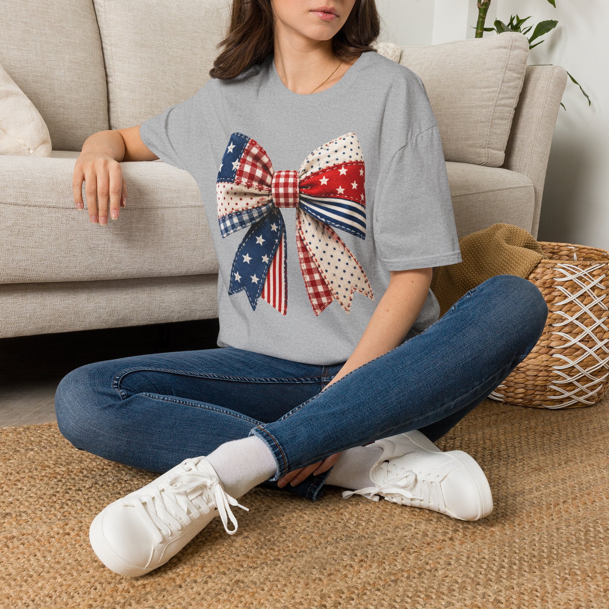 Patriotic Bow T-Shirt — Vintage American Flag Ribbon Tee