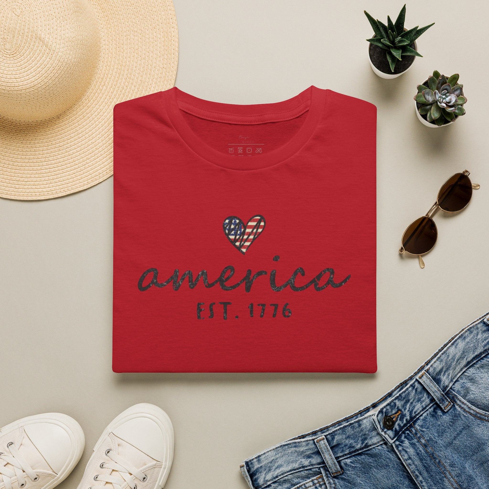 America Est. 1776 Heart T-Shirt — Patriotic USA Independence Day Tee