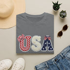 USA Applique T-Shirt — Patriotic 4th of July Flag Letter Tee