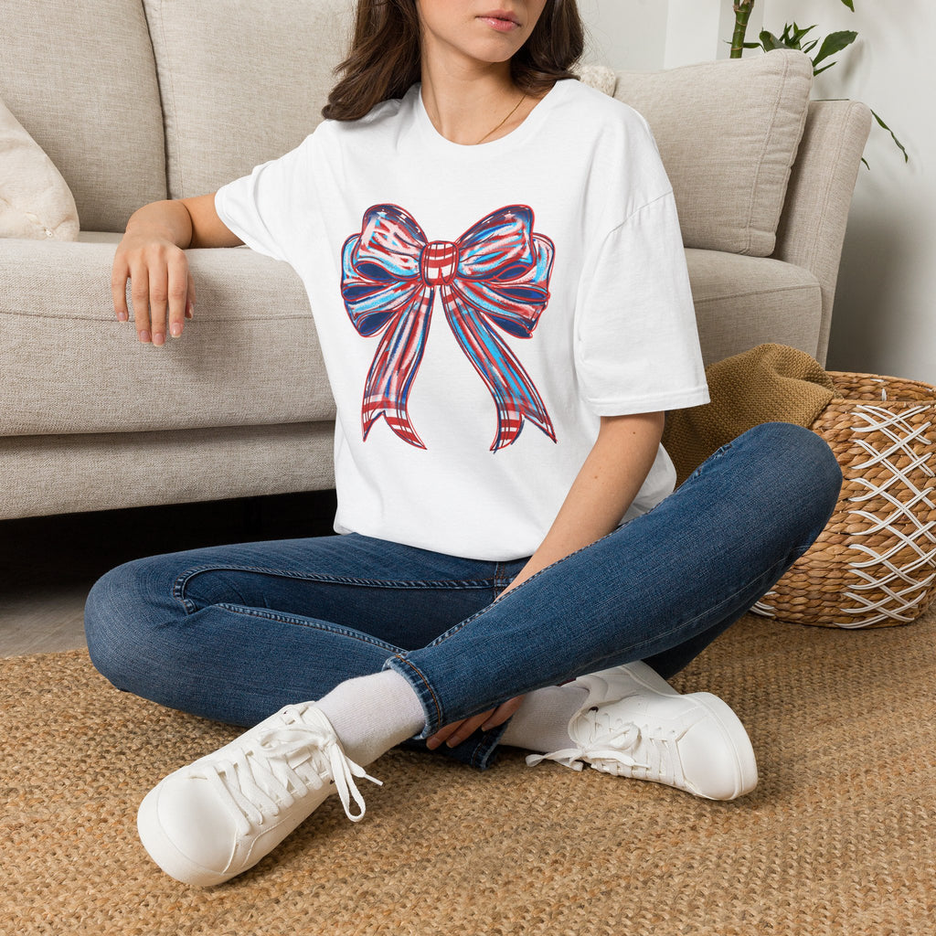 Patriotic Red White Blue Bow T-Shirt — 4th of July Americana Graphic Tee