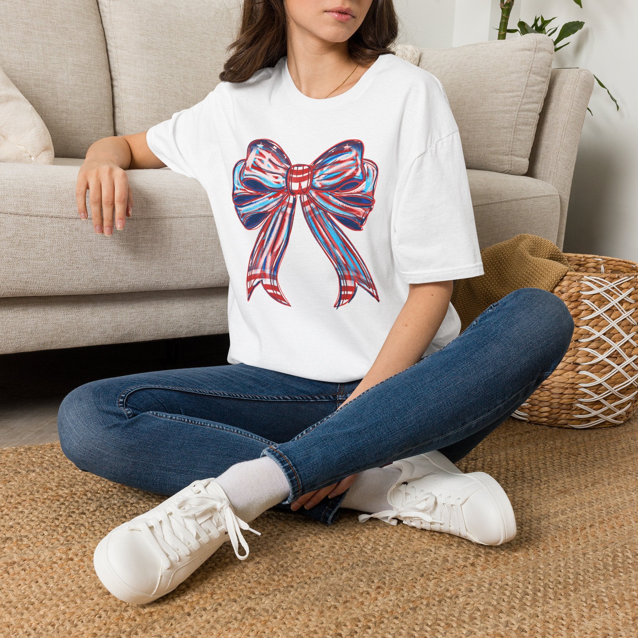 Patriotic Red White Blue Bow T-Shirt — 4th of July Americana Graphic Tee
