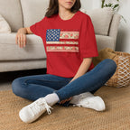 Patriotic Floral American Flag T-Shirt — Vintage Rose USA Tee for Fourth of July