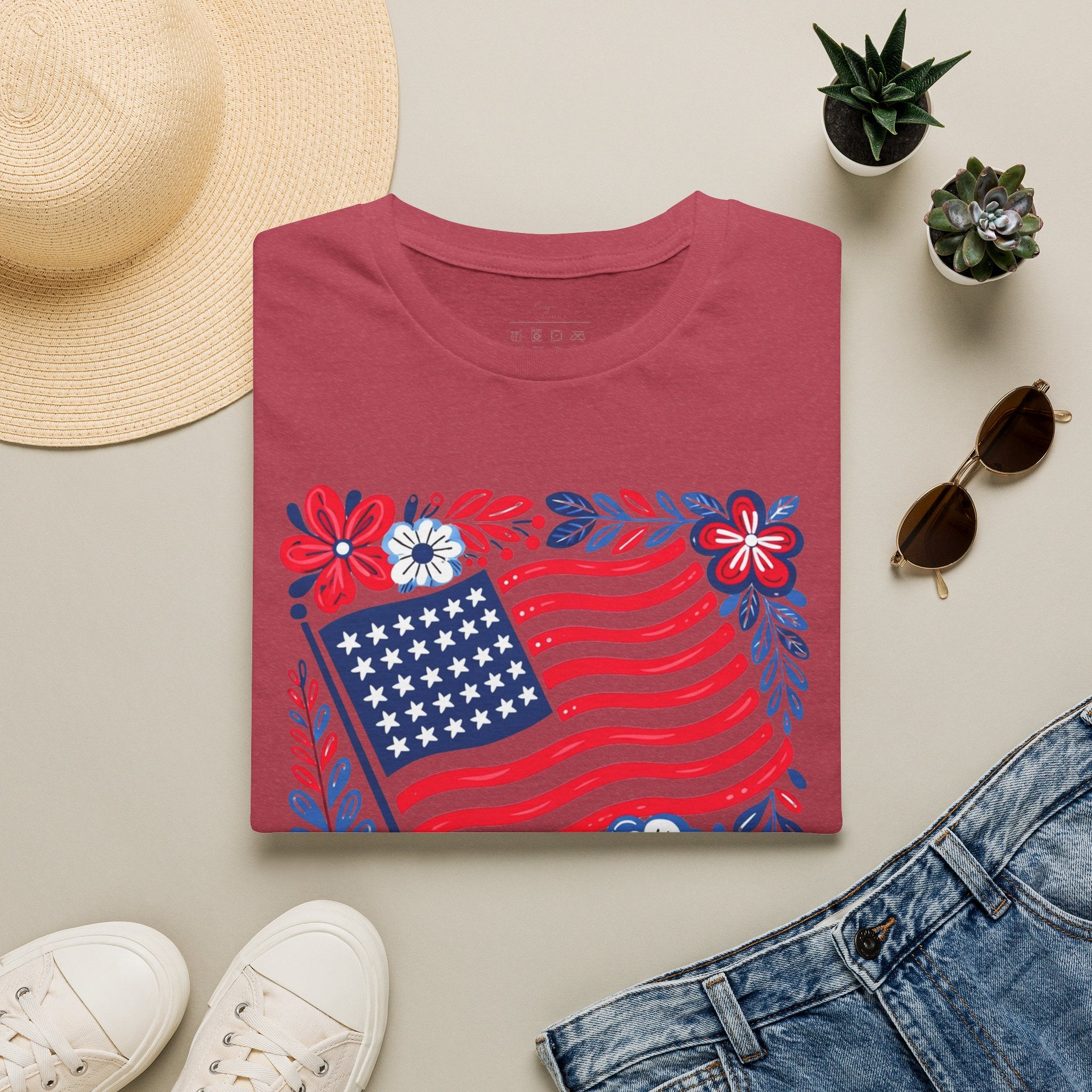 American Flag Floral T-Shirt — Patriotic Stars & Stripes Tee