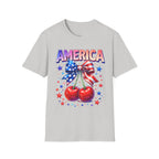 America Patriotic Cherry Graphic T-Shirt — USA Flag Bow 4th of July Tee
