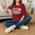 Patchwork American Flag T-Shirt — Vintage Floral Patriotic Tee