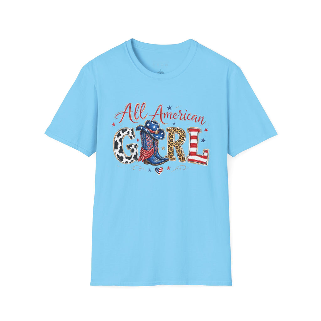 All American Girl T-Shirt — Patriotic USA Leopard & Flag Graphic Tee