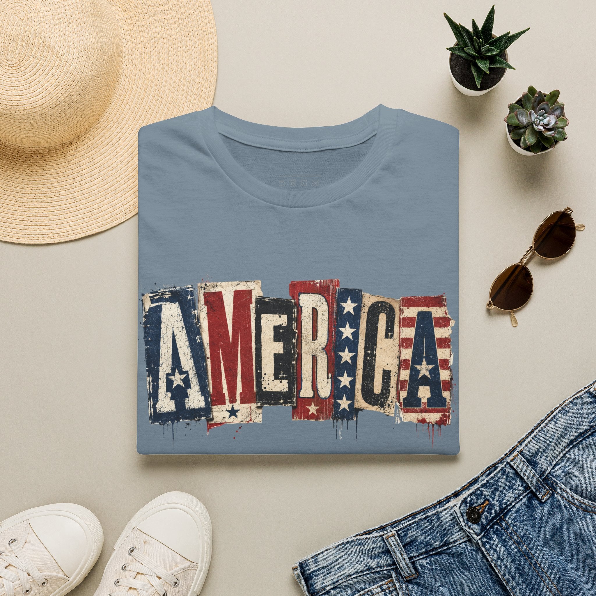 America Vintage Flag T-Shirt — Patriotic USA Graphic Tee for 4th of July