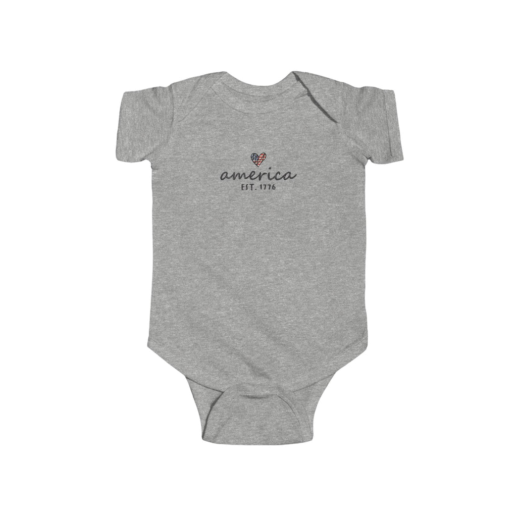 America Est. 1776 Baby Bodysuit — Patriotic Infant Onesie with Heart