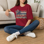 Patriotic Floral Flag T-Shirt — Americana Bow Stars & Stripes Top
