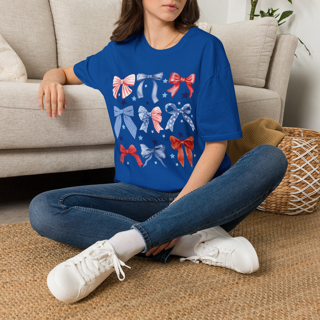 Patriotic Red White Blue Bow T-Shirt — Stars & Ribbon Graphic Tee