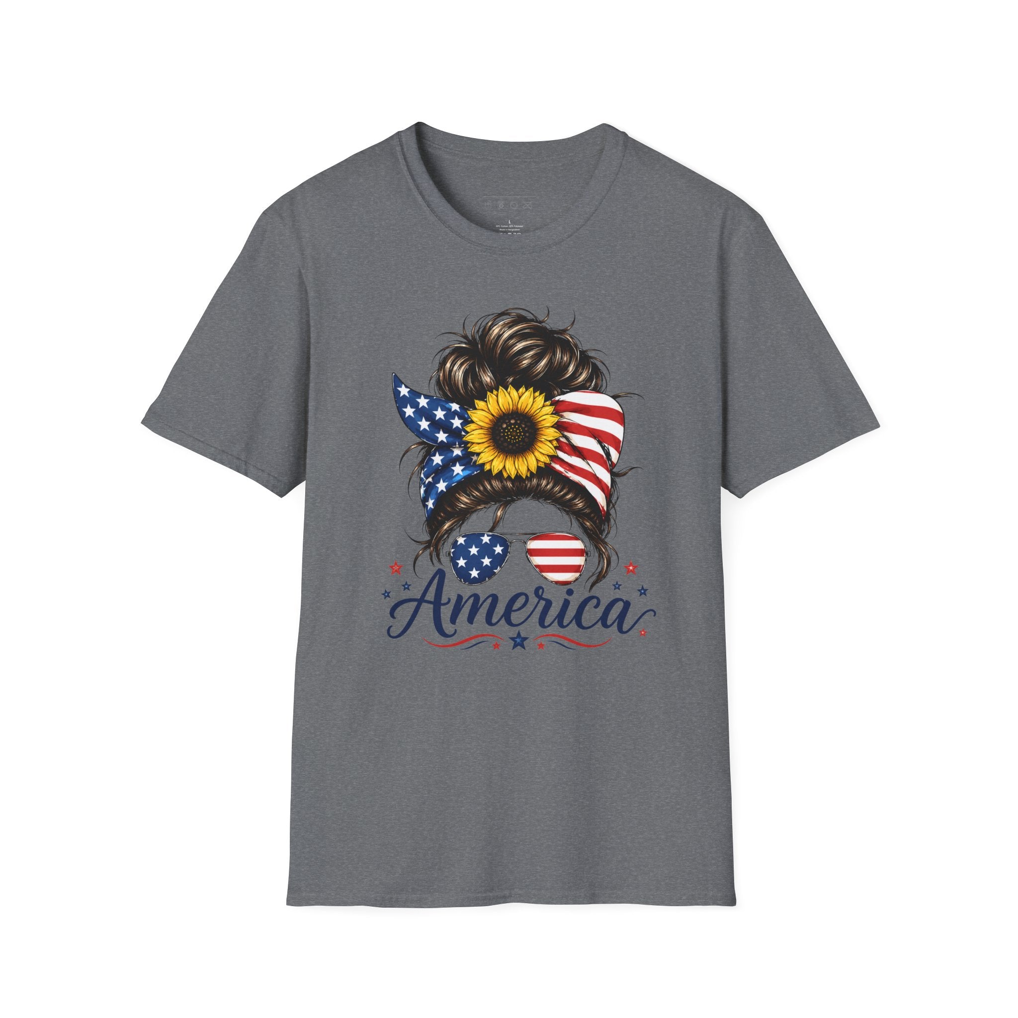 T-Shirt — Patriotic Sunflower Messy Bun (America)