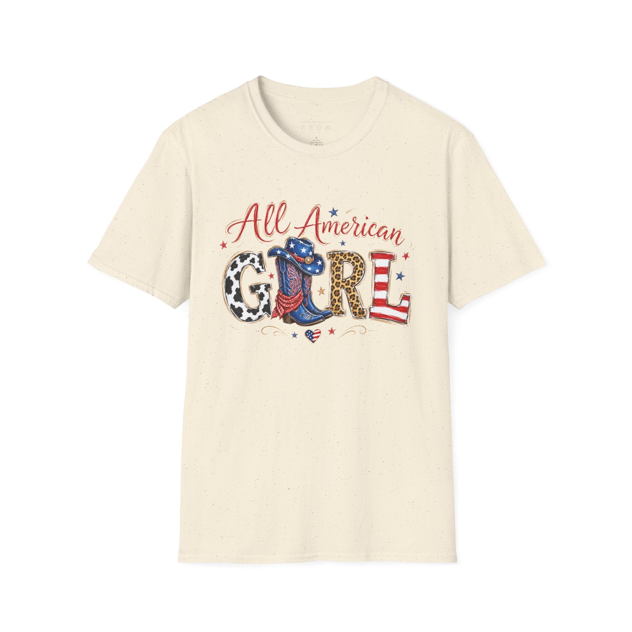 All American Girl T-Shirt — Patriotic USA Leopard & Flag Graphic Tee