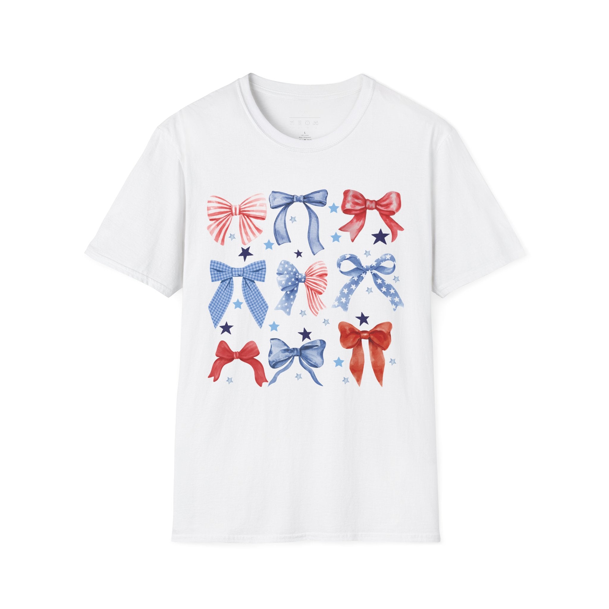 Patriotic Red White Blue Bow T-Shirt — Stars & Ribbon Graphic Tee
