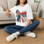 Patriotic Bow T-Shirt — Vintage American Flag Ribbon Tee