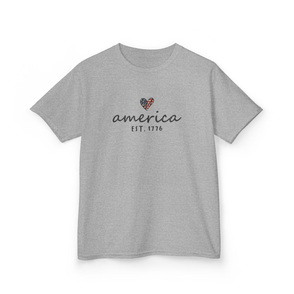 Youth, Kids Tee - 'america EST. 1776' Heart Flag Patriotic T-Shirt for Fourth of July
