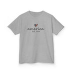 Youth, Kids Tee - 'america EST. 1776' Heart Flag Patriotic T-Shirt for Fourth of July