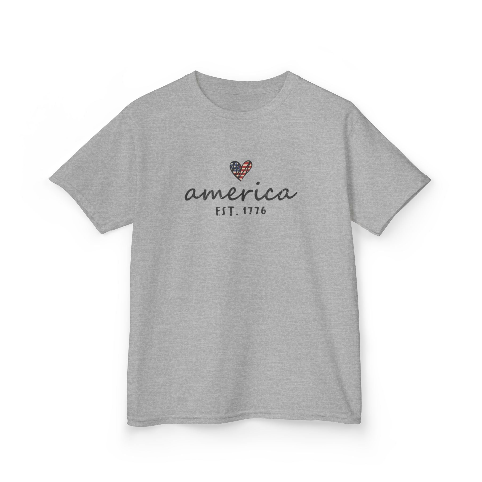 Youth, Kids Tee - 'america EST. 1776' Heart Flag Patriotic T-Shirt for Fourth of July