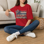 Patriotic Floral Flag T-Shirt — Americana Bow Stars & Stripes Top
