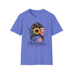 T-Shirt — Patriotic Sunflower Messy Bun (America)