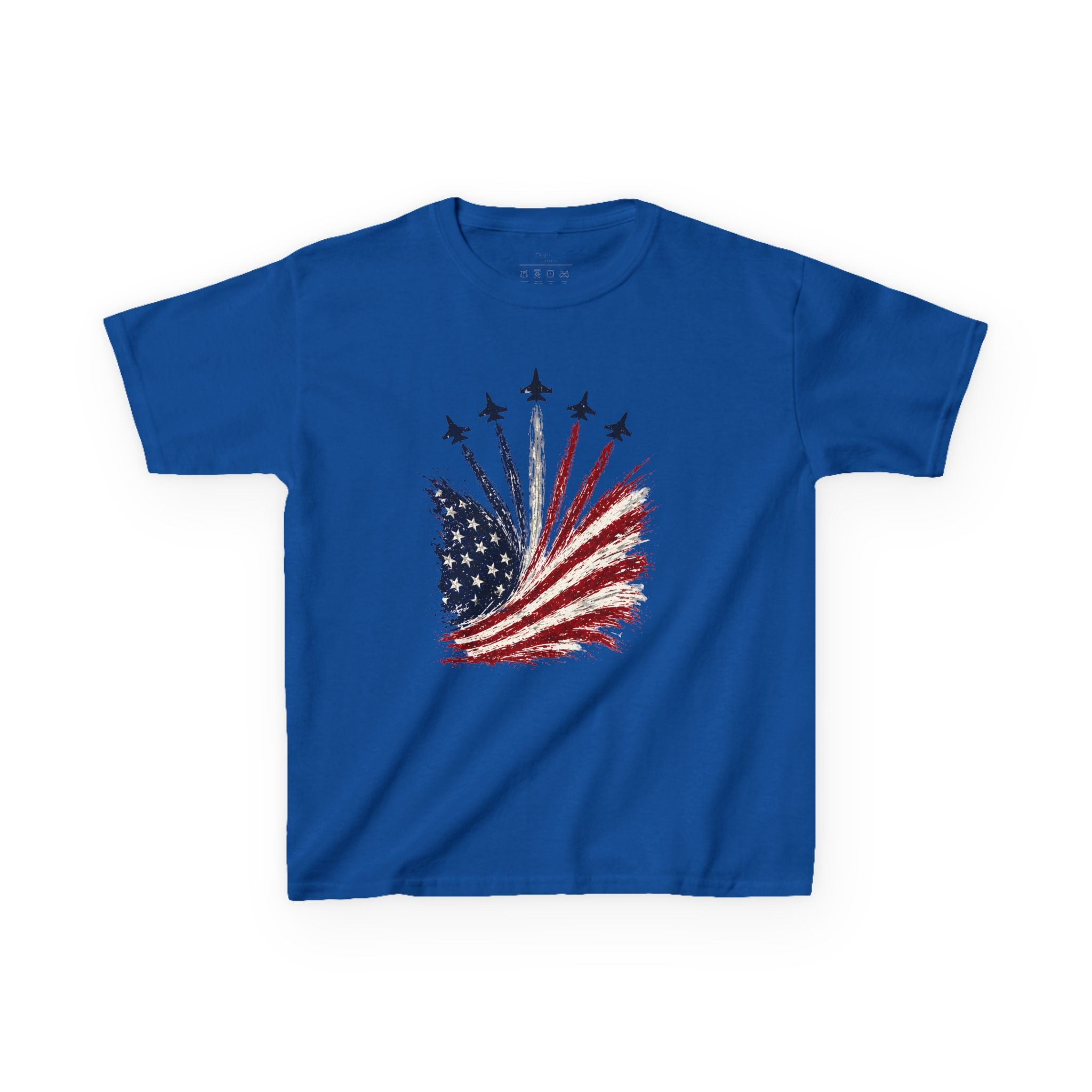 Youth,Kids T-Shirt — American Flag Jet Flyover Graphic (Patriotic 4th of July)