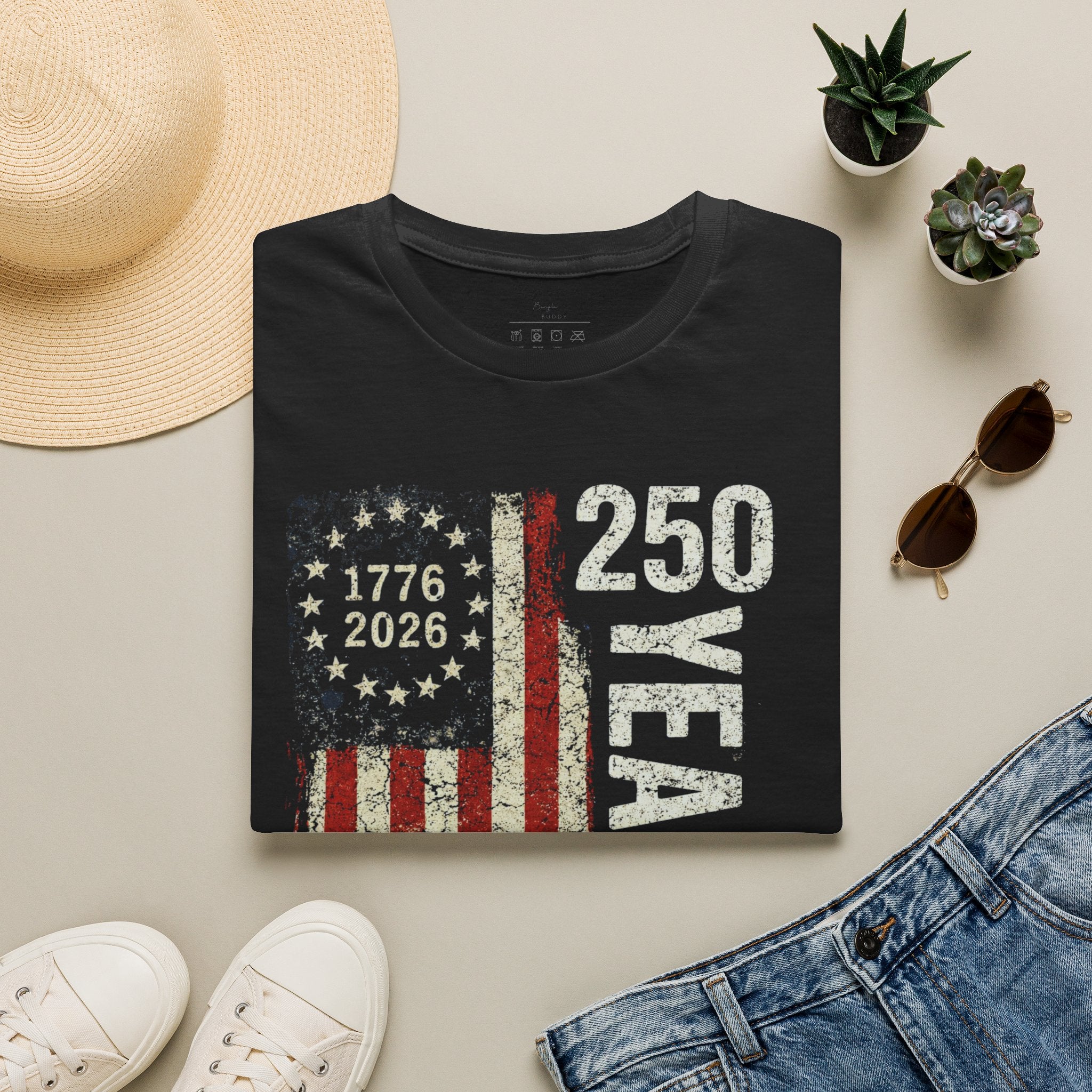 250 Years American Flag T-Shirt — 1776–2026 Patriotic Anniversary Tee