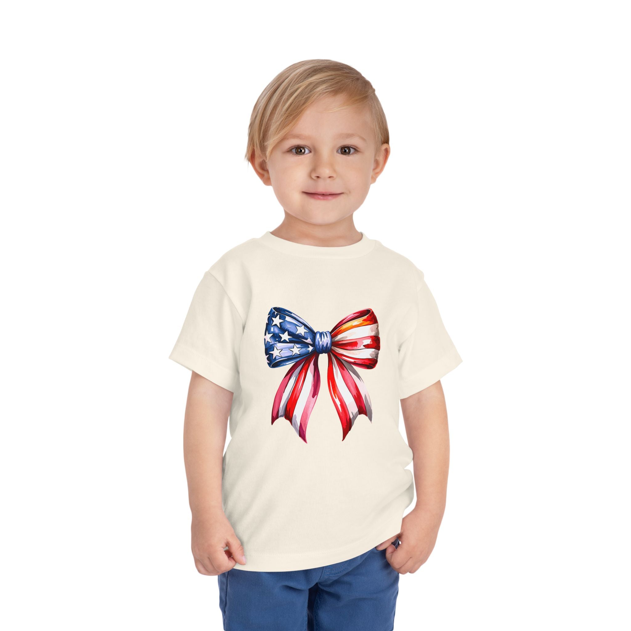 Toddler Tee — Patriotic American Flag Bow Graphic (4th of July Kids Shirt)