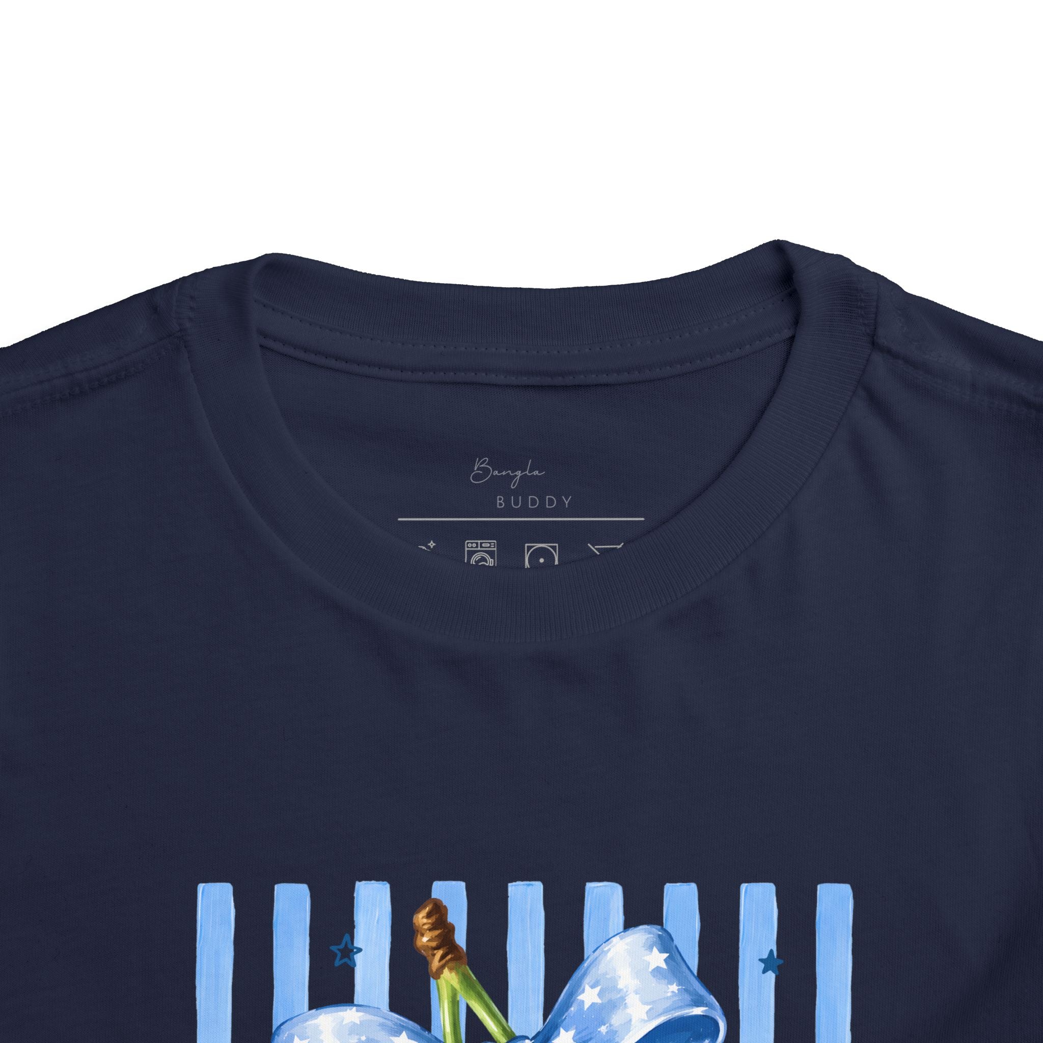 Toddler Tee Cherry Bow   — Cute Red Cherries with Blue Stripes
