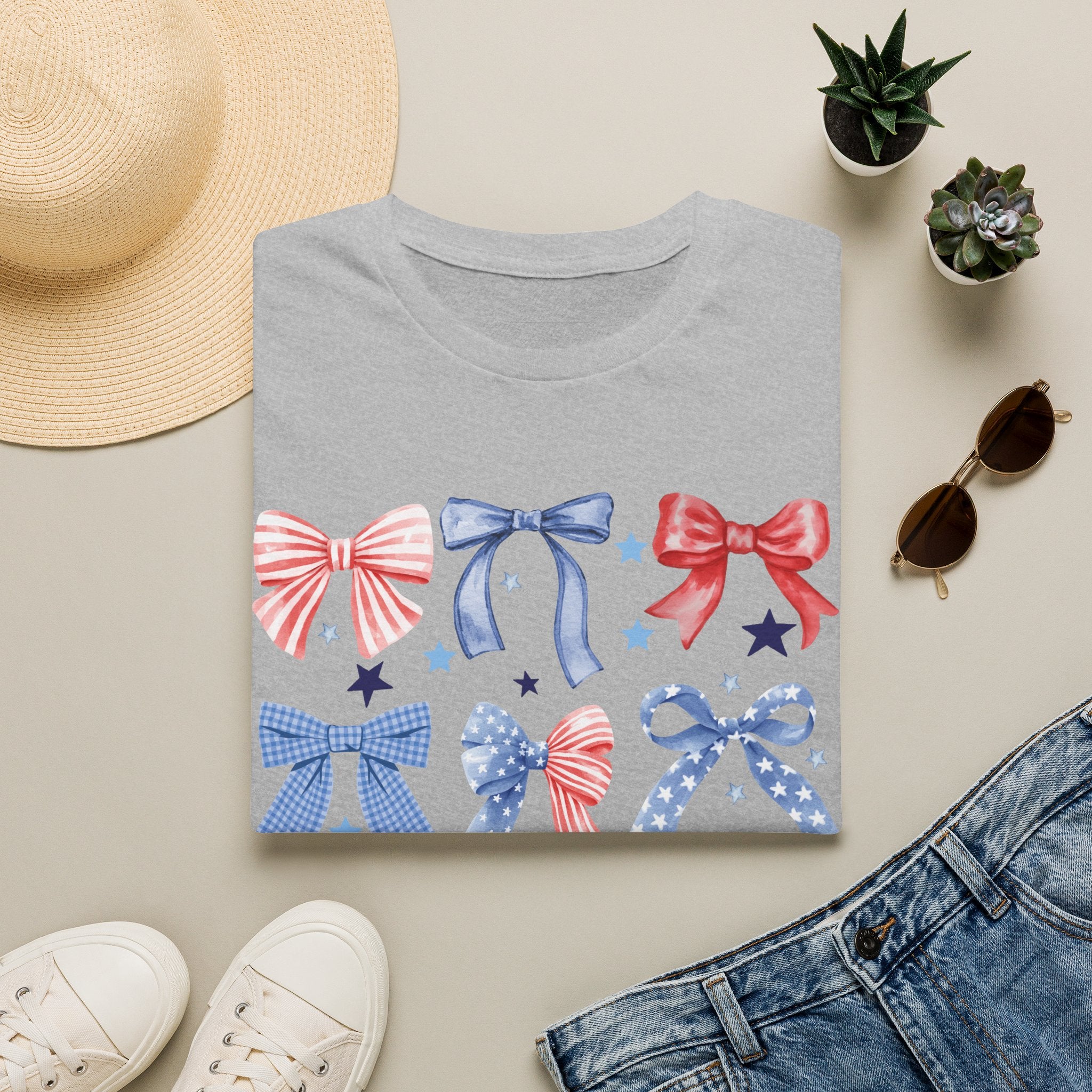 Patriotic Red White Blue Bow T-Shirt — Stars & Ribbon Graphic Tee