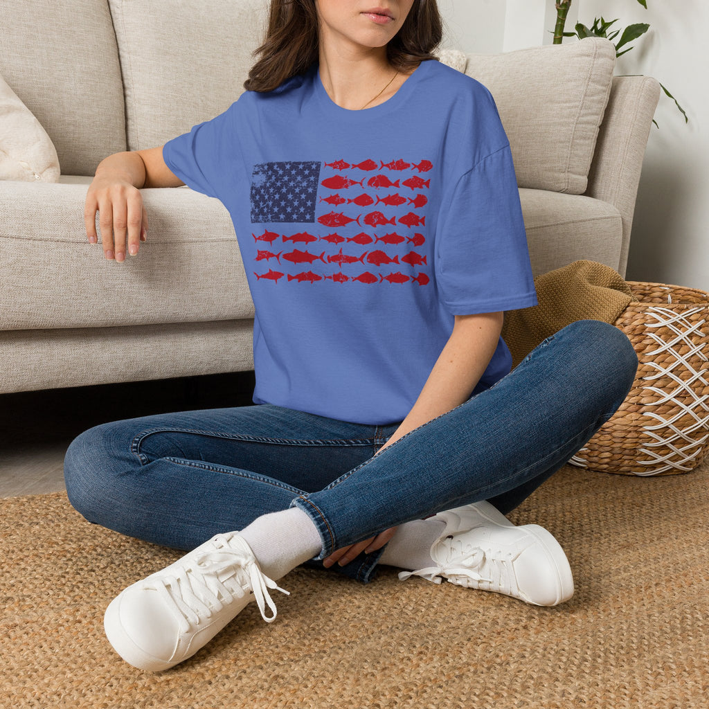 American Fishing Flag T-Shirt — Patriotic Fish Graphic Tee