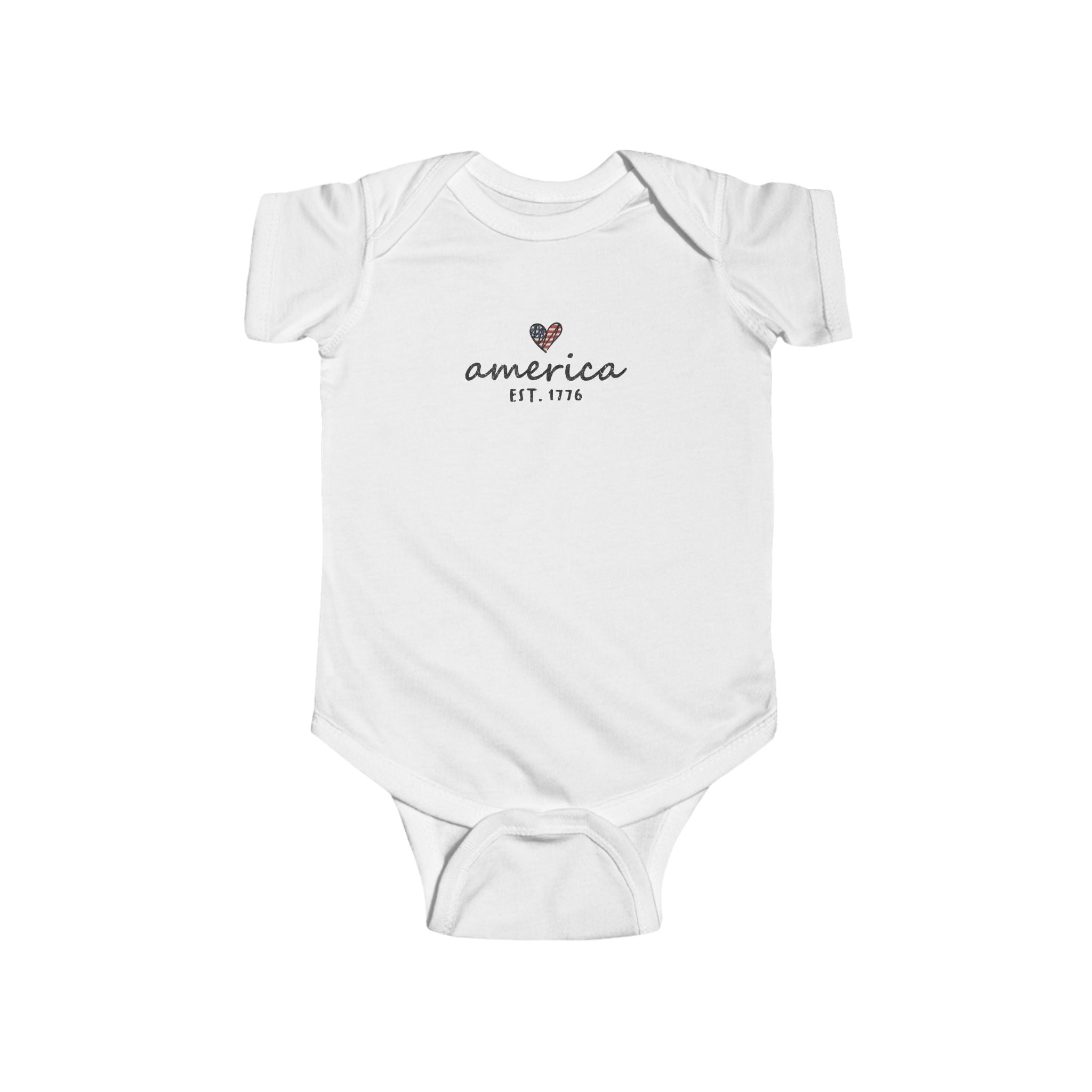 America Est. 1776 Baby Bodysuit — Patriotic Infant Onesie with Heart