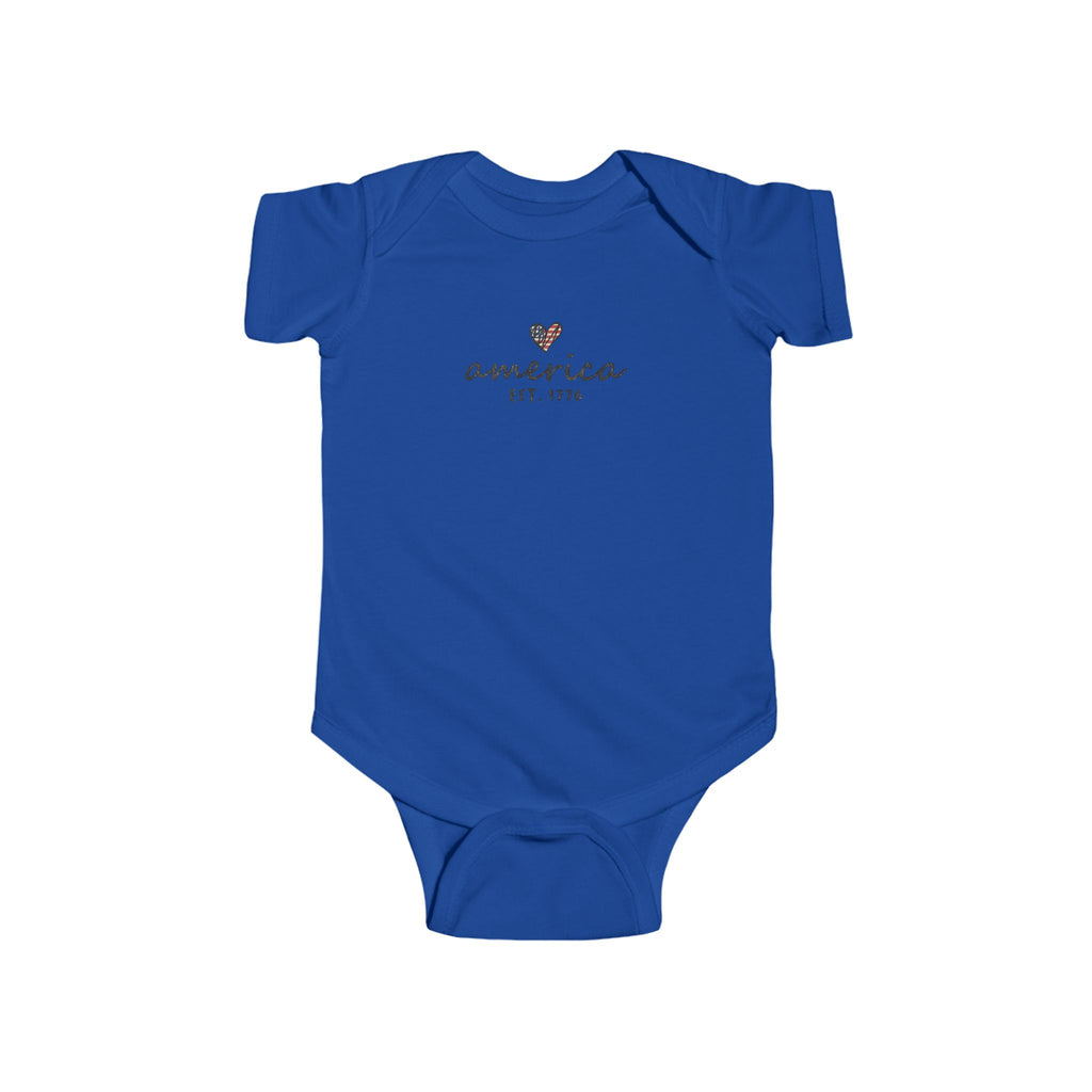 America Est. 1776 Baby Bodysuit — Patriotic Infant Onesie with Heart