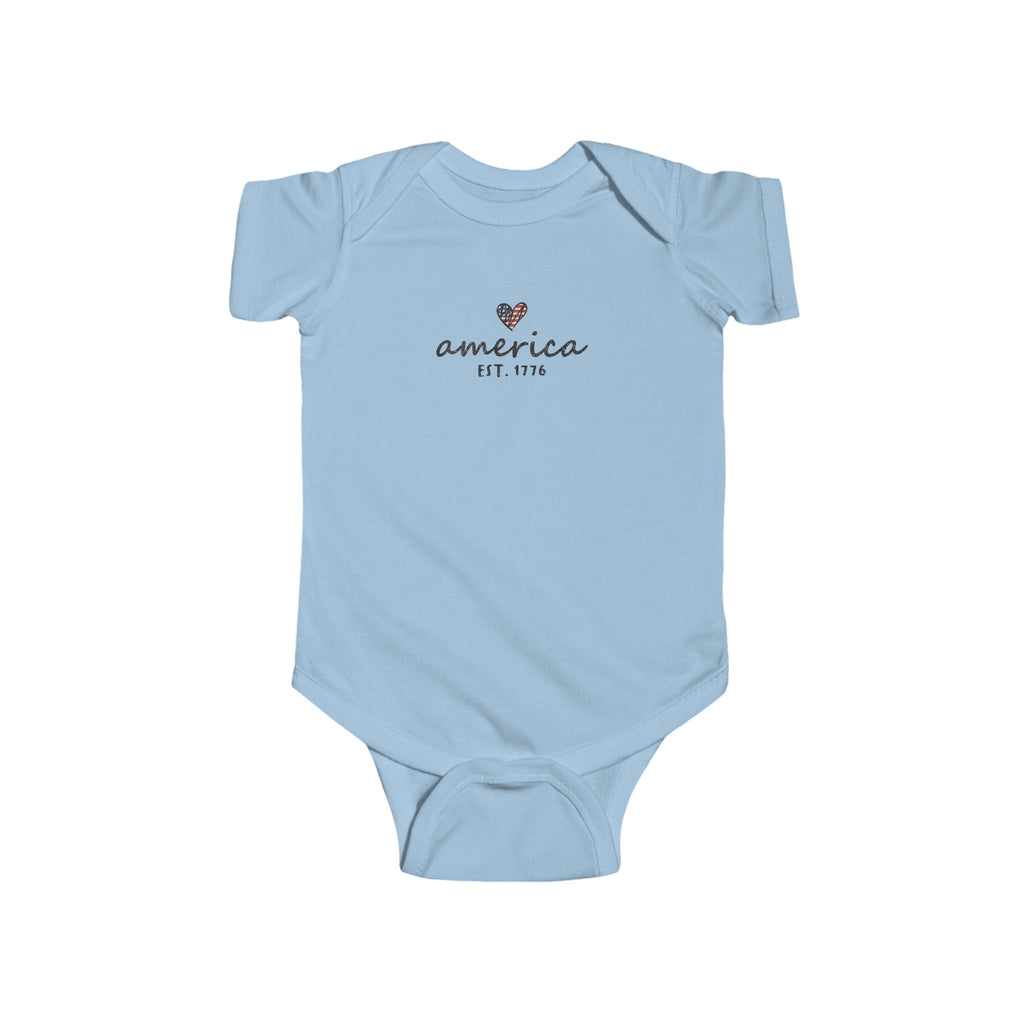 America Est. 1776 Baby Bodysuit — Patriotic Infant Onesie with Heart