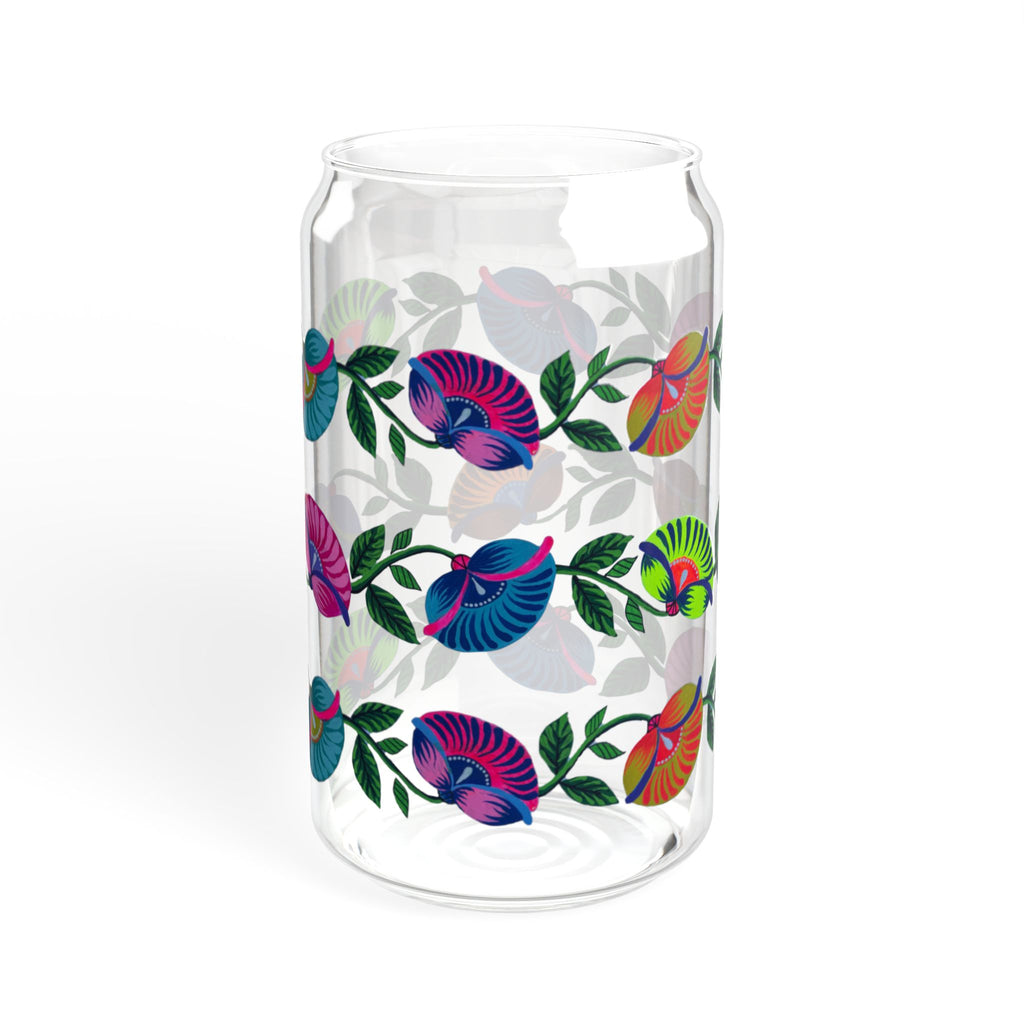 16oz Floral Bird Sipper Glass with Bamboo Lid — Reusable Straw Tumbler