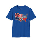 Patriotic Patchwork USA T-Shirt — Quilted Red White & Blue Map Tee
