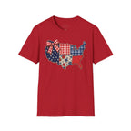 Patriotic Patchwork USA T-Shirt — Quilted Red White & Blue Map Tee