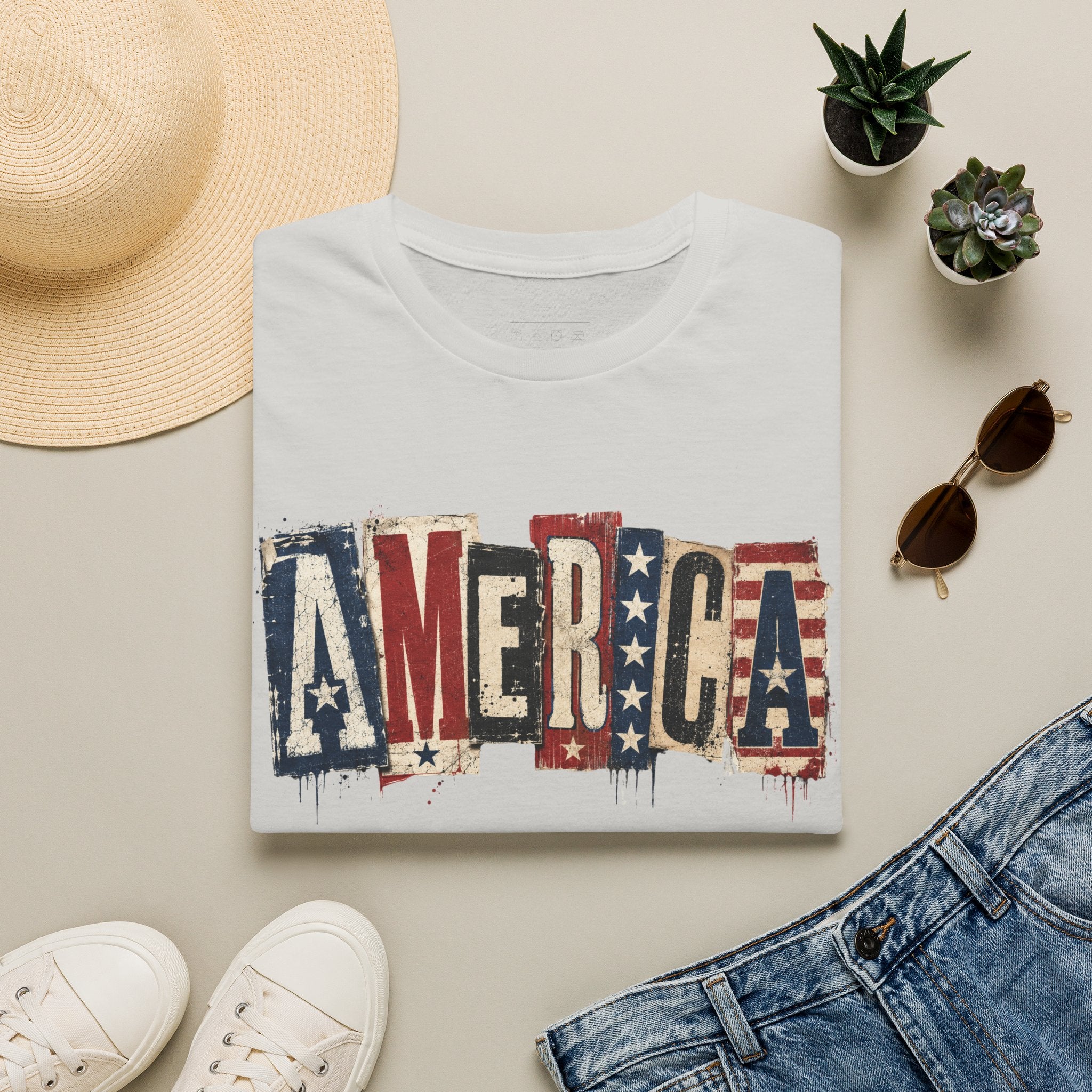 America Vintage Flag T-Shirt — Patriotic USA Graphic Tee for 4th of July