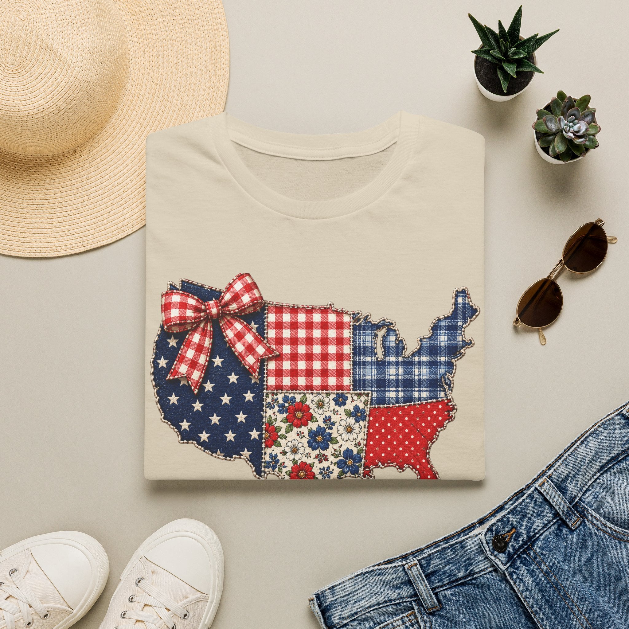 Quilted Red White & Blue Map Tee