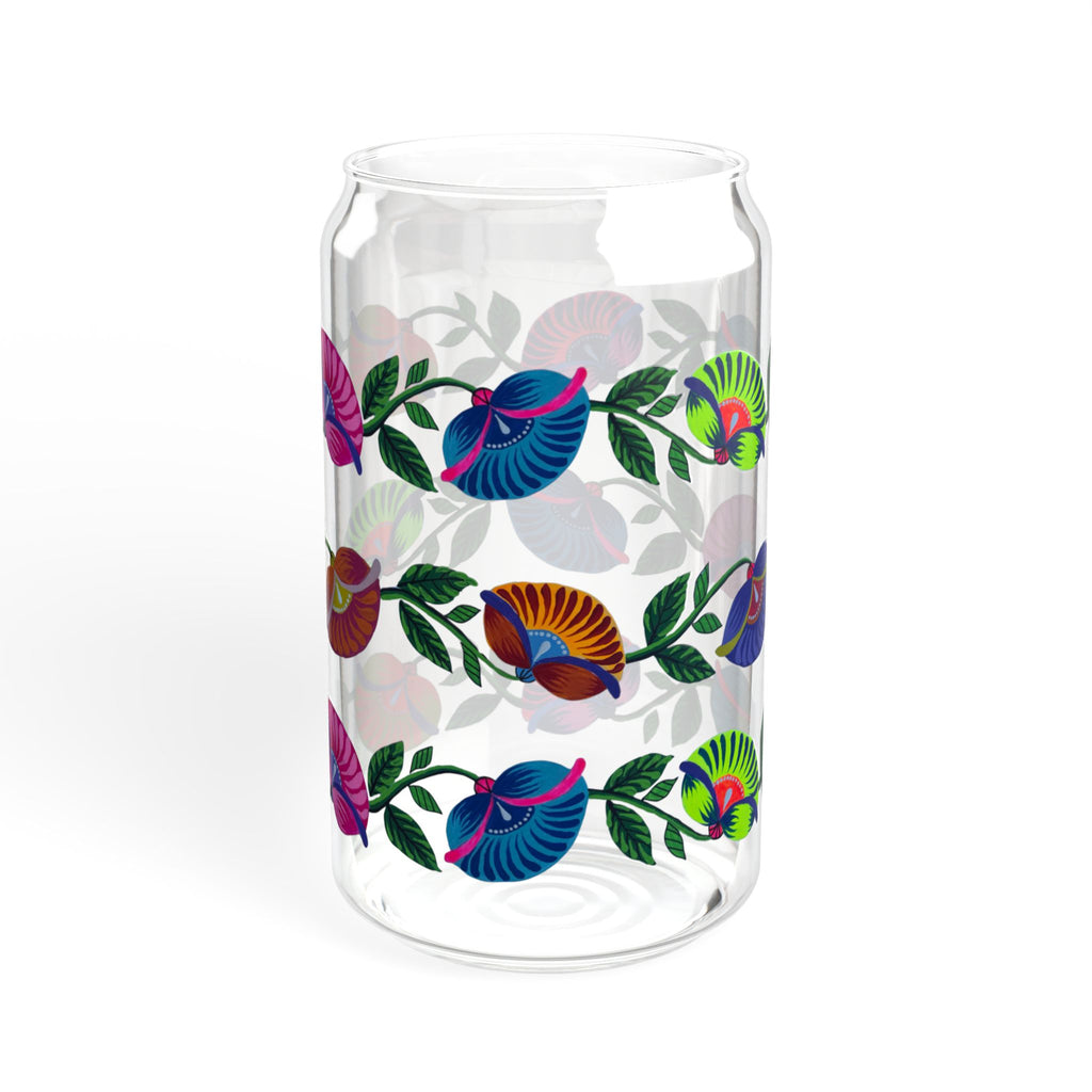 16oz Floral Bird Sipper Glass with Bamboo Lid — Reusable Straw Tumbler