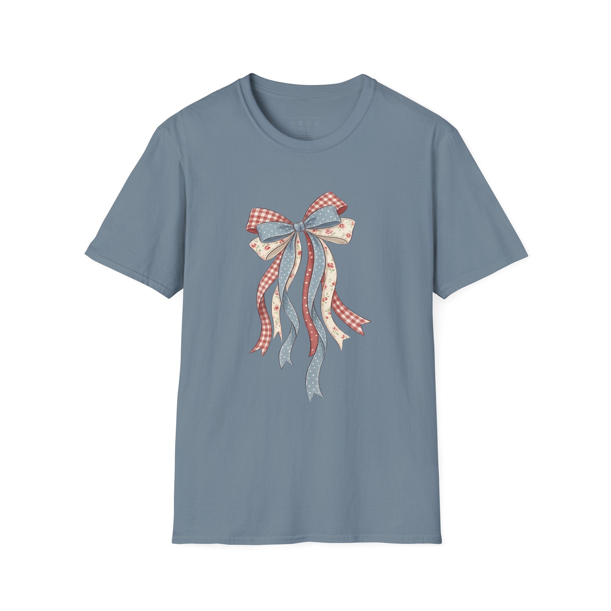 Bow Ribbon T-Shirt — Vintage Americana Floral & Gingham Bow Tee