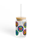 16oz Floral Mandala Sipper Glass with Bamboo Lid & Straw
