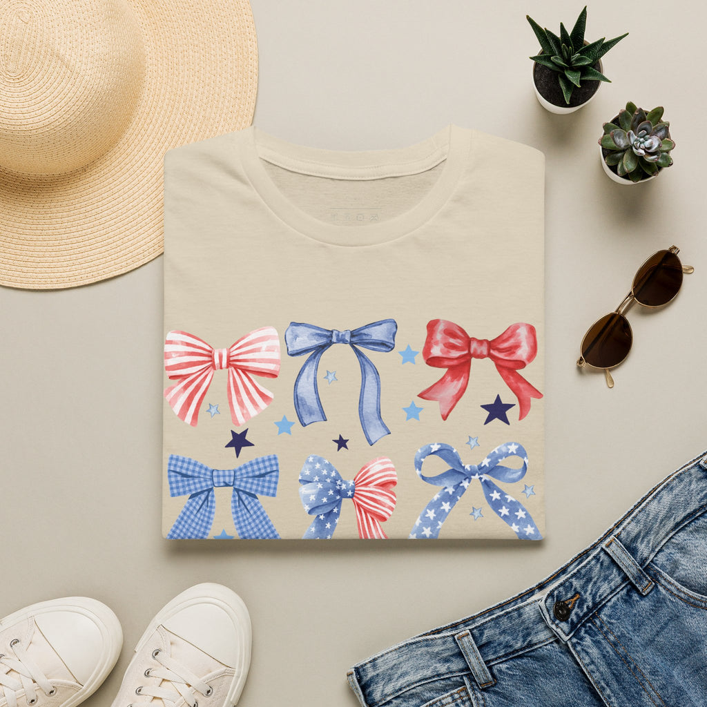 Patriotic Red White Blue Bow T-Shirt — Stars & Ribbon Graphic Tee