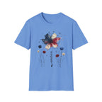 Butterfly Watercolor T-Shirt — Patriotic Red White Blue Floral Graphic