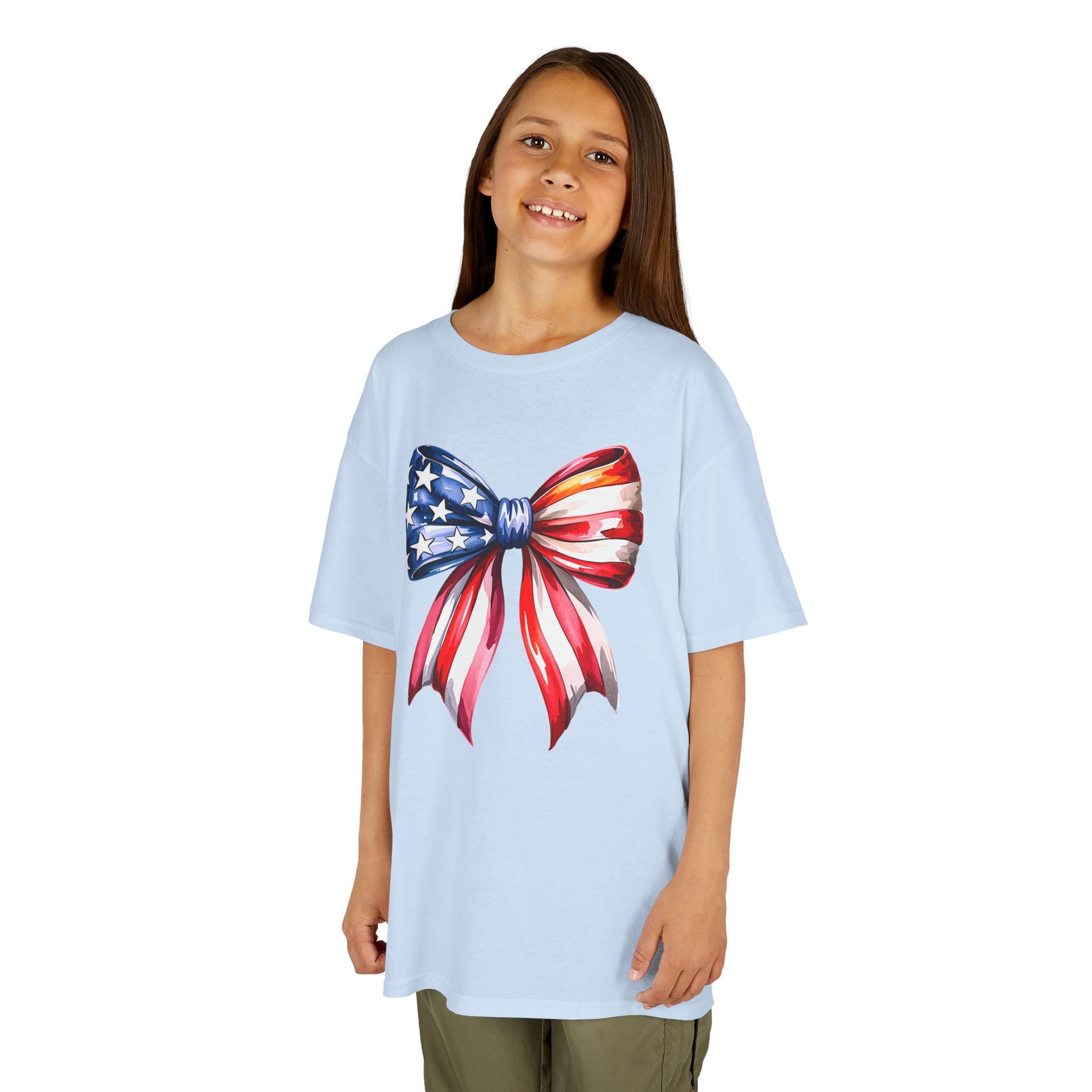 Youth, Kids Tee — Patriotic American Flag Bow Graphic