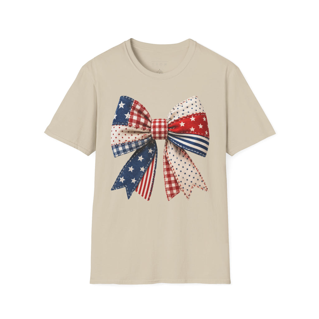 Patriotic Bow T-Shirt — Vintage American Flag Ribbon Tee