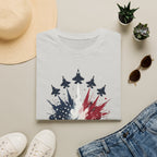 T-Shirt — Patriotic Jet Flyover with American Flag Splash