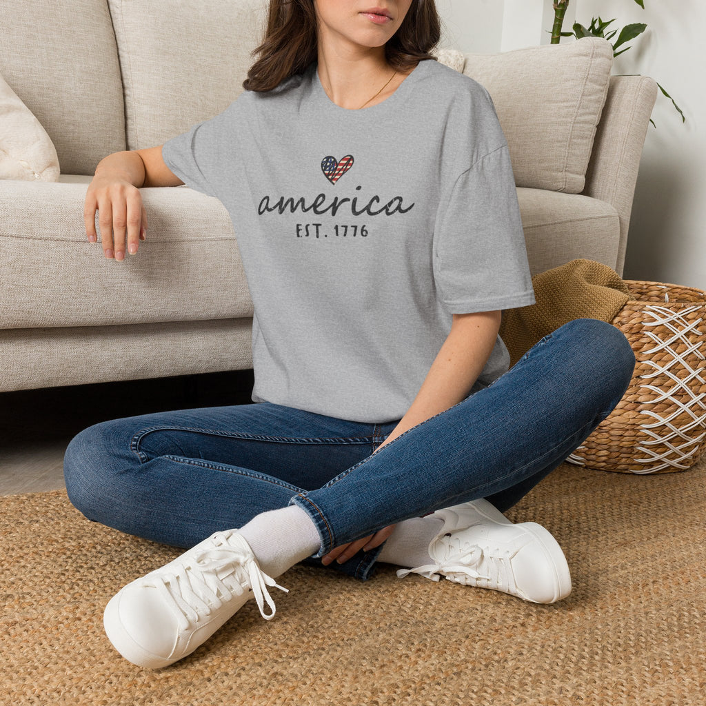 America Est. 1776 Heart T-Shirt — Patriotic USA Independence Day Tee